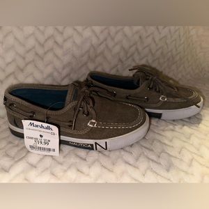 *NEW* Nautica Boys Youth Spinnaker Boat Shoes Size 1 Lace Up Gray Canvas